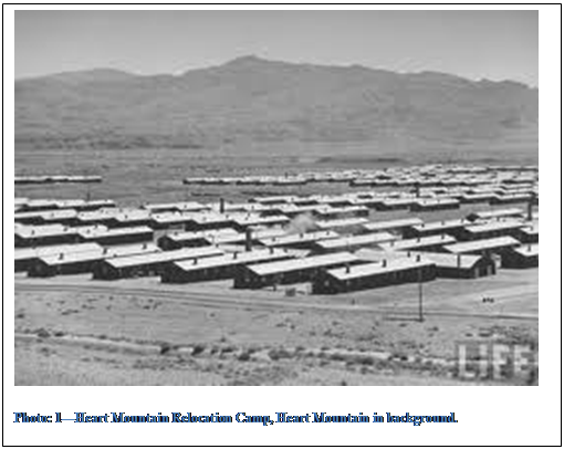 Text Box:  
Photo: 2Heart Mountain Relocation Camp, Heart Mountain in background.

