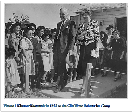 Text Box:  
Photo: 1 Eleanor Roosevelt in 1943 at the Gila River Relocation Camp

